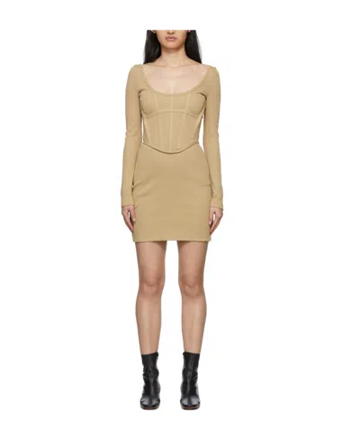 Dion Lee Corset Long-sleeve Mini Dress In Nude