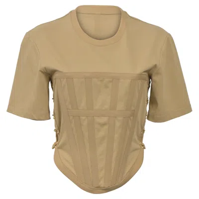 Pre-owned Dion Lee Corset T-shirt In Khaki Organic Cotton In Brown