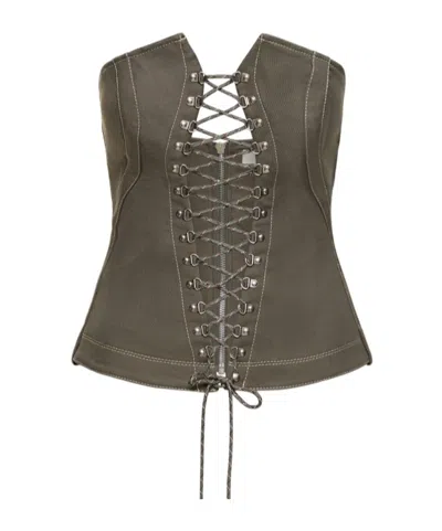 Dion Lee Cotton Denim Laced Hiking Corset Top In Green