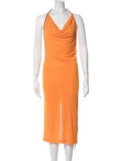 Pre-owned Dion Lee Cowl Neck Midi Length Dress W/ Tags In Orange
