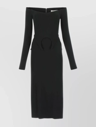 Dion Lee Crepe Lady Dress With Slit And Stitched Detailing In Black