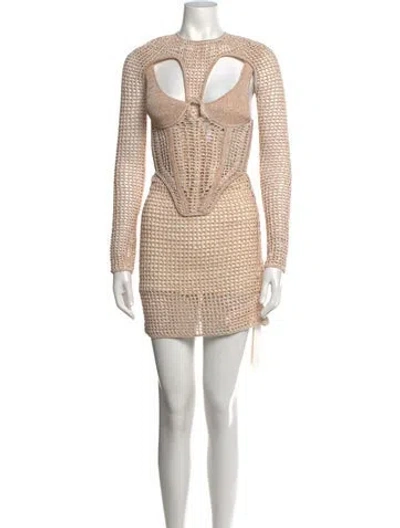 Pre-owned Dion Lee Crew Neck Mini Dress W/ Tags In Brown