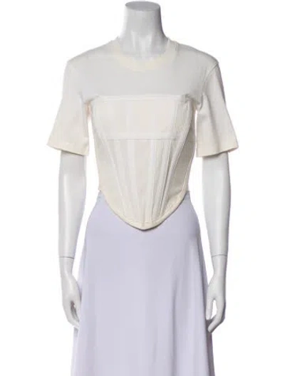 Pre-owned Dion Lee Crew Neck Short Sleeve Crop Top In White