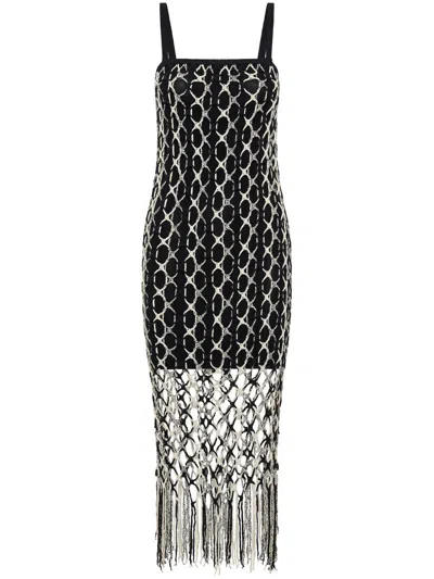 Dion Lee Crochet-net Layered Midi Dress In Black