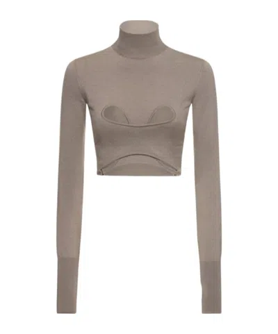 Dion Lee Cutout Knit Turtleneck Cropped Top In Taupe Grey