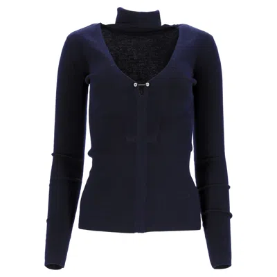 Dion Lee Cutout Turtleneck Sweater In Navy Blue Wool