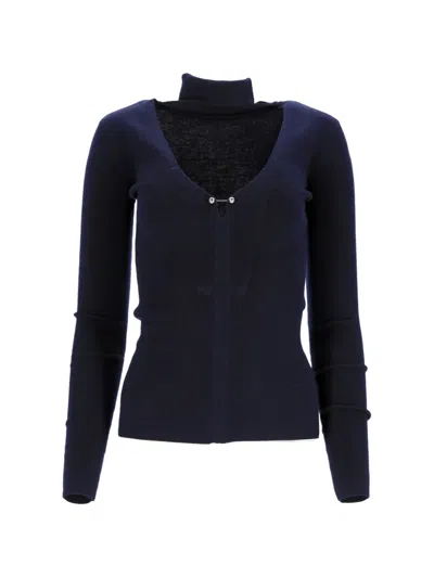 Pre-owned Dion Lee Cutout Turtleneck Wool Sweater In Blue