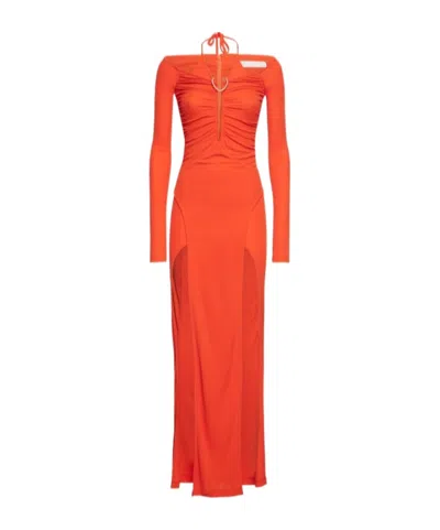 Dion Lee Draped Viscose Jersey Split Long Dress In Red