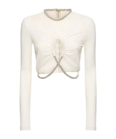 Dion Lee Embellished Sheer Jersey Cropped Top In Neutral