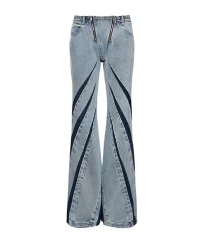 Dion Lee Flared Zip Low Rise Denim Jeans In Blue