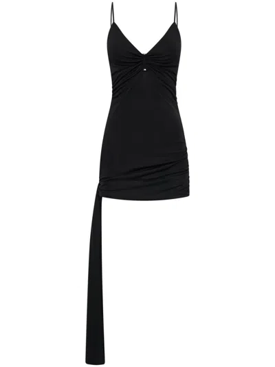 DION LEE BLACK GATHERED CUT-OUT MINI DRESS