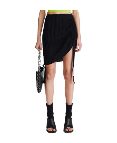 Dion Lee Gathered Ribbed-knit Miniskirt In Black