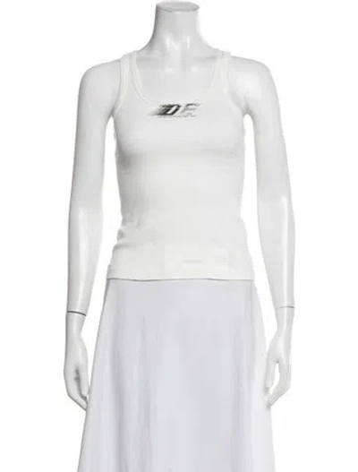 Pre-owned Dion Lee Graphic Print Scoop Neck Top In White