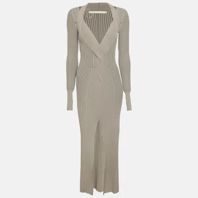 Pre-owned Dion Lee Grey Rib Knit Twist Long Dress S In Gray