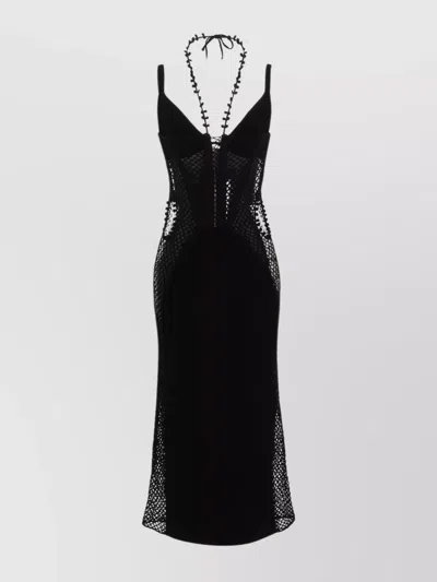 Dion Lee Halter Neck Mesh Detail Midi Dress In Black