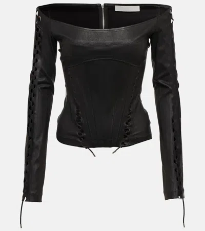 Dion Lee Hinge-seam Leather Bustier Top In Black