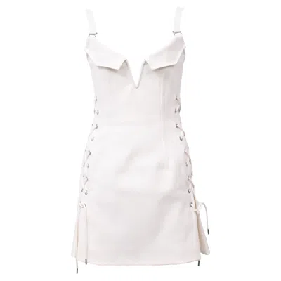 DION LEE HOOK & EYE POCKET MINI DRESS IN WHITE RAYON
