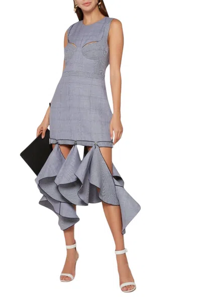 Dion Lee Houndstooth Lingerie Bustier Dress With Detachable Ruffle In Blue