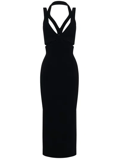 Dion Lee Rib Knit Interlink Crossed Midi Dress In Black