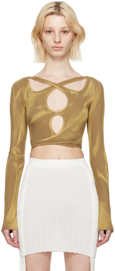 Dion Lee Khaki Interlink Long Sleeve T-shirt In Washed Sahara