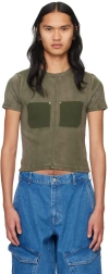 Dion Lee Khaki Sprayed Shrunken Rivet T-shirt In Washed Mercury