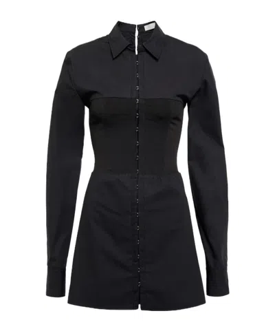 Dion Lee Knitted Patchwork Satin Mini Dress In Black