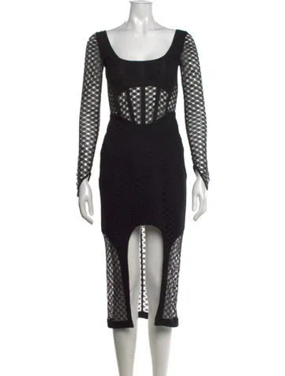 Pre-owned Dion Lee Lace Pattern Midi Length Dress In Black