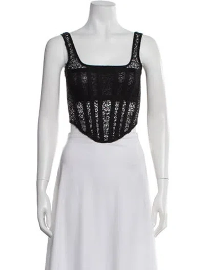 Pre-owned Dion Lee Lace Pattern Square Neckline Crop Top In Black