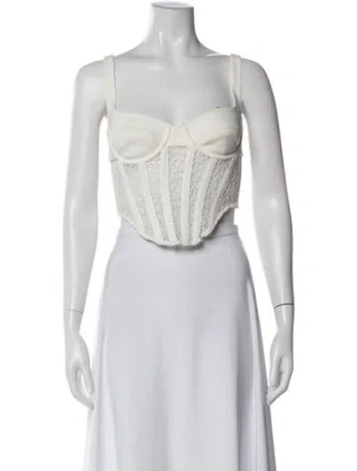 Pre-owned Dion Lee Lace Pattern Square Neckline Crop Top In White