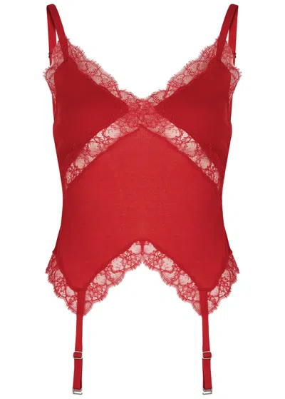 Dion Lee Lace-trimmed Cotton-blend Tank In Red