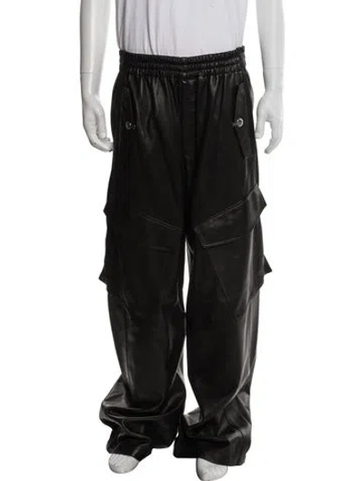 Pre-owned Dion Lee Lamb Leather Cargo Pants In Black