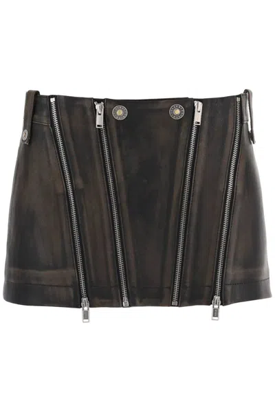Dion Lee Micro Leather Biker Miniskirt In Brown