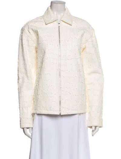 Pre-owned Dion Lee Leather Tweed Pattern Evening Jacket In Neutral