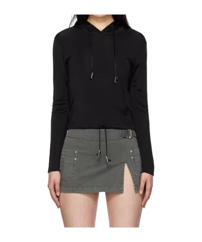 Dion Lee Lustrous Shrunken Drawstring-hem Hoodie In Black