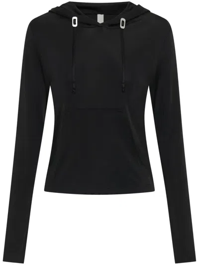 Dion Lee Lustrous Shrunken Drawstring-hem Hoodie In Black