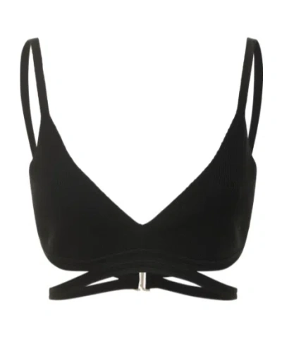 Dion Lee Merino Wool Blend Rib Cutout Bra Top In Black