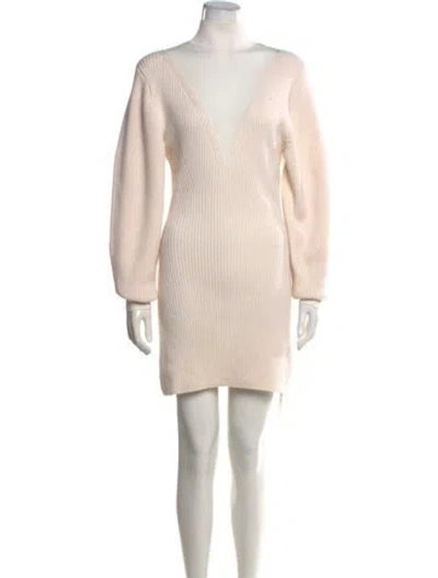 Pre-owned Dion Lee Merino Wool Mini Dress In Neutral