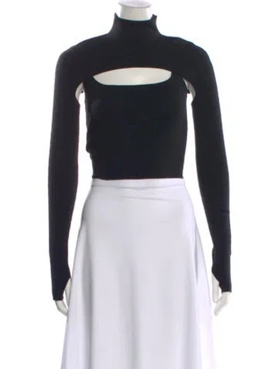 Pre-owned Dion Lee Merino Wool Turtleneck Crop Top In Black
