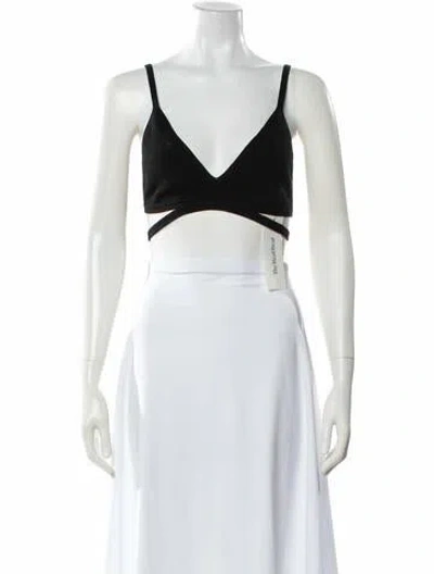 Pre-owned Dion Lee Merino Wool V-neck Sports Bra In Black