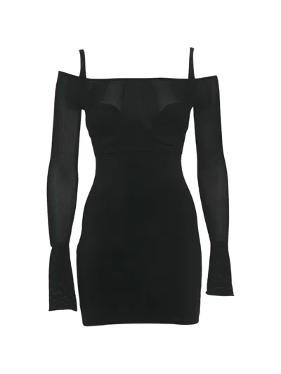 Pre-owned Dion Lee Mesh-panel Corset-style Mini Dress In Black