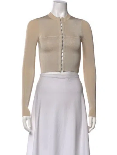 Pre-owned Dion Lee Mock Neck Long Sleeve Crop Top In Neutrals