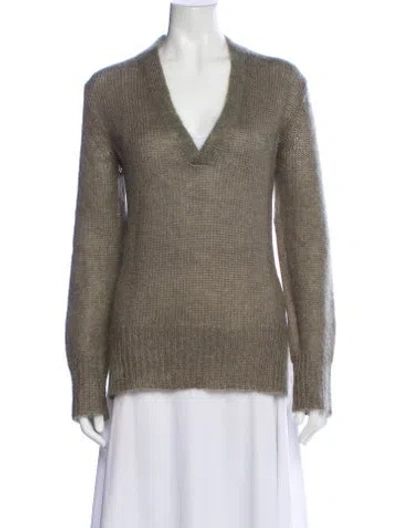 Pre-owned Dion Lee Mohair V-neck Sweater In Green