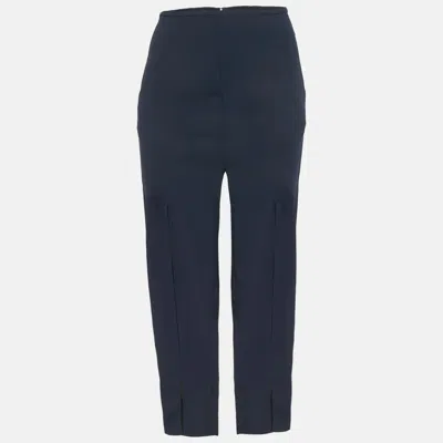 Dion Lee Navy Blue Crepe Bar-tack Detail Trousers In Multi