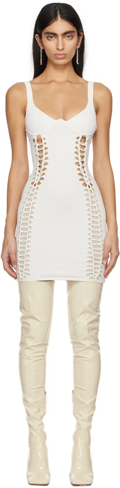 Dion Lee Layered Knit Braided Mini Dress In Ivory,beige