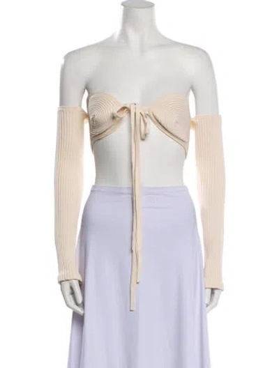 Pre-owned Dion Lee Off-the-shoulder Long Sleeve Crop Top In Neutral