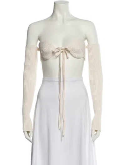 Pre-owned Dion Lee Off-the-shoulder Long Sleeve Crop Top In Neutral