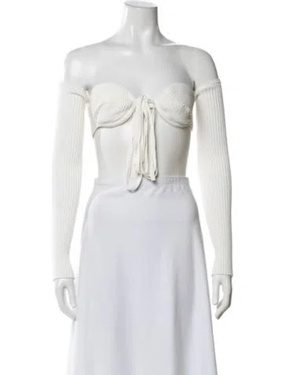 Pre-owned Dion Lee Off-the-shoulder Long Sleeve Crop Top In White