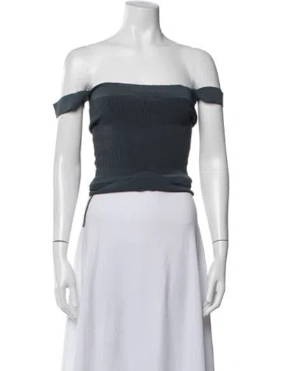 Pre-owned Dion Lee Off-the-shoulder Short Sleeve Top In Blue/white