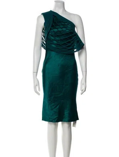 Pre-owned Dion Lee One-shoulder Knee-length Dress In Green