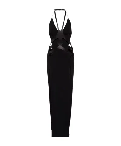 Dion Lee Openwork Trimed Neckline Evening Gown In Black